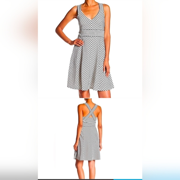 Adrianna Papell Dresses & Skirts - Adrienne Papell Elegant Black and White Striped Cross Back Sundress Size Small